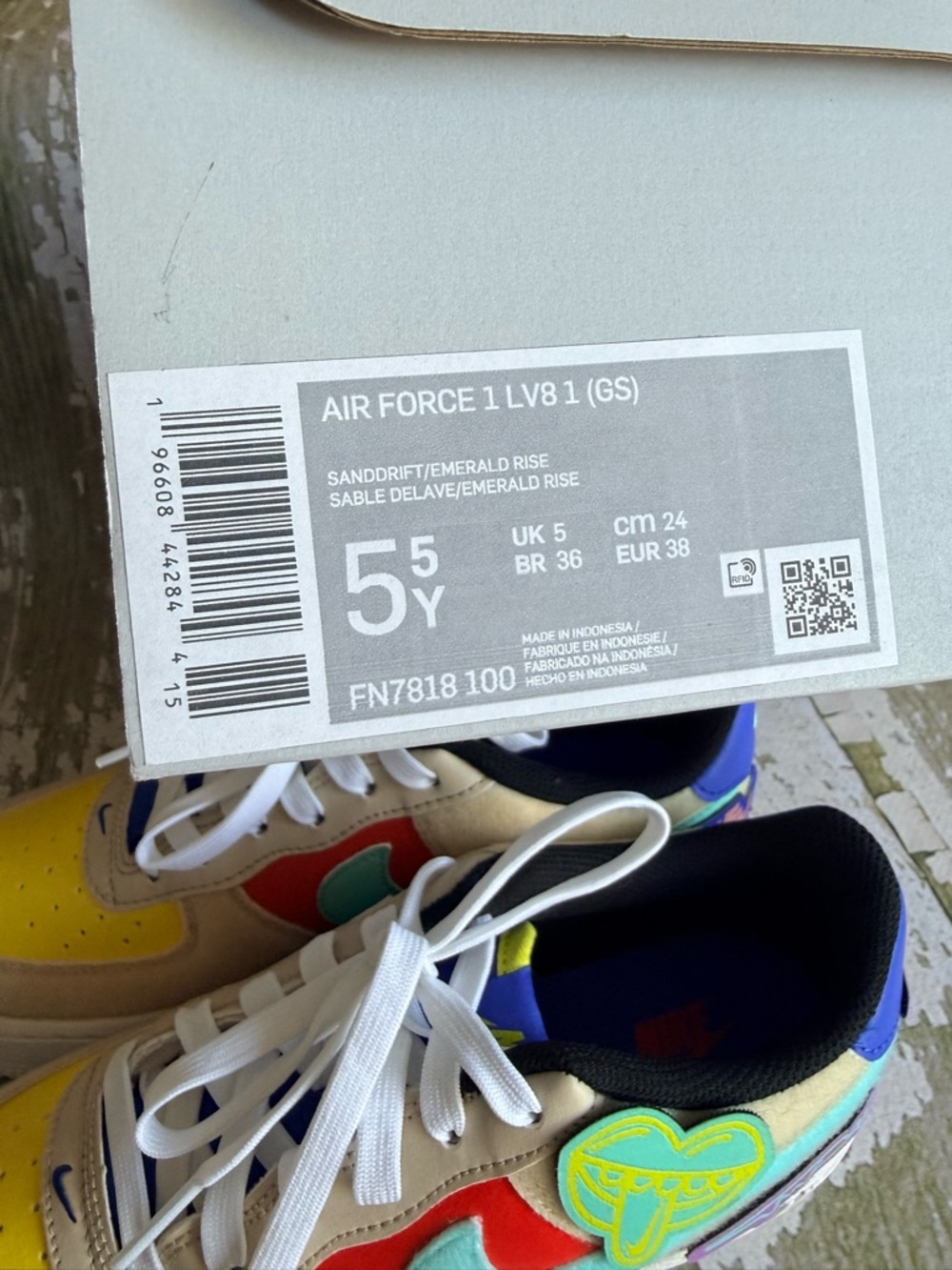 Nike Air Force 1 LV8 1 GS “Multi-Color Velcro” Size 5.5Y w/ Box FN7818-100 - Picture 10 of 14